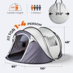 4 Person Pop Up Tent for Camping, Waterproof Instant Family Tent with Front Awning, Automatic Tent Throw Pop Up Instant Flip Pop Tent for Camping, Light Gray - Image 7