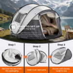 4 Person Pop Up Tent for Camping, Waterproof Instant Family Tent with Front Awning, Automatic Tent Throw Pop Up Instant Flip Pop Tent for Camping, Light Gray - Image 8