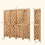 4 Panel Paulownia Wood Folding Room Divider with Wave Cutout Pattern, Double-Side 180° Hinges Stable Support Legs No Assembly Required Freestanding Privacy Screen for Bedroom Living Room Office Brow - Image 3