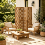 4 Panel Paulownia Wood Folding Room Divider with Wave Cutout Pattern, Double-Side 180° Hinges Stable Support Legs No Assembly Required Freestanding Privacy Screen for Bedroom Living Room Office Brow - Image 7