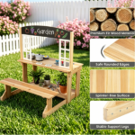Natural Wooden Kids Mud Kitchen Playset with Bench & Removable Sink, Complete Cookware Accessories Pretend Play Kitchen for Toddlers 3+ - Image 7