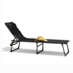 Black Folding Chaise Lounge Pool Chair – for Poolside Sunbathing, 4-Position Reclining Back, Pillow, Breathable Mesh & Bungee Seat - Image 3