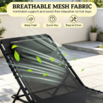 Black Folding Chaise Lounge Pool Chair – for Poolside Sunbathing, 4-Position Reclining Back, Pillow, Breathable Mesh & Bungee Seat - Image 6
