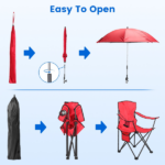 Folding Camping Chair with Detachable 8-Rib Sun Umbrella, 42.13 Inch Canopy Aluminum Alloy Portable Lawn Chair Supports 330LBS with Cup Holder - Image 5
