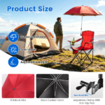 Folding Camping Chair with Detachable 8-Rib Sun Umbrella, 42.13 Inch Canopy Aluminum Alloy Portable Lawn Chair Supports 330LBS with Cup Holder - Image 7
