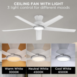 52 inch Ceiling Fans with Lights, Large Air Volume Ceiling Fans with Reversible Quiet DC Motor and Remote, 5X-W5[Unable ship on weekends, TK/TEMU only for pickup, only TX10643 warehouse supports GOFO] - Image 6