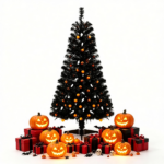 4.5 FT Pre-Lit Black Halloween Tree with 65 Ghost Cold White Lights & 65 Pumpkin Orange Lights, Infrared Motion Sensor 5 Halloween Sound Effects 6 Light Modes Flame Retardant PVC Spooky Decor Tree for Home Office Store - Image 2