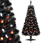 4.5 FT Pre-Lit Black Halloween Tree with 65 Ghost Cold White Lights & 65 Pumpkin Orange Lights, Infrared Motion Sensor 5 Halloween Sound Effects 6 Light Modes Flame Retardant PVC Spooky Decor Tree for Home Office Store - Image 5