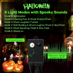 4.5 FT Pre-Lit Black Halloween Tree with 65 Ghost Cold White Lights & 65 Pumpkin Orange Lights, Infrared Motion Sensor 5 Halloween Sound Effects 6 Light Modes Flame Retardant PVC Spooky Decor Tree for Home Office Store - Image 6