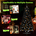 4.5 FT Pre-Lit Black Halloween Tree with 65 Ghost Cold White Lights & 65 Pumpkin Orange Lights, Infrared Motion Sensor 5 Halloween Sound Effects 6 Light Modes Flame Retardant PVC Spooky Decor Tree for Home Office Store - Image 7