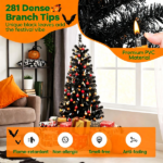 4.5 FT Pre-Lit Black Halloween Tree with 65 Ghost Cold White Lights & 65 Pumpkin Orange Lights, Infrared Motion Sensor 5 Halloween Sound Effects 6 Light Modes Flame Retardant PVC Spooky Decor Tree for Home Office Store - Image 8