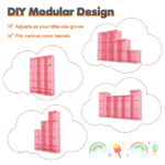 3-Cube Pink Modular Kids Closet, PP & Metal Storage Organizer with Hanging Rods, Tool-Free Assembly Baby Wardrobe for Clothes Toys Books - Image 4
