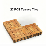 27PCS Interlocking Deck Tiles, Natural Acacia Wood Waterproof Floor Tile with Drainage Base, Anti-Slip Snap Flooring for Patio Balcony Bathroom - Image 2
