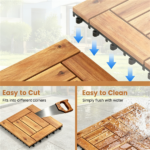 27PCS Interlocking Deck Tiles, Natural Acacia Wood Waterproof Floor Tile with Drainage Base, Anti-Slip Snap Flooring for Patio Balcony Bathroom - Image 6