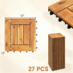 27PCS Interlocking Deck Tiles, Natural Acacia Wood Waterproof Floor Tile with Drainage Base, Anti-Slip Snap Flooring for Patio Balcony Bathroom - Image 7