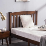 Twin Pine Bed Frame Painted Single-Layer Wooden Bed Curved Headboard and Footboard Bed Frame Wooden Bed with Vertical Decorative Strips at the Headboard 78.94*42.52*38.98in Coffee Brown - Image 7