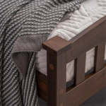 Twin Pine Bed Frame Painted Single-Layer Wooden Bed Curved Headboard and Footboard Bed Frame Wooden Bed with Vertical Decorative Strips at the Headboard 78.94*42.52*38.98in Coffee Brown - Image 8