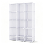 3-Cube White Modular Kids Closet, PP & Metal Storage Organizer with Hanging Rods, Tool-Free Assembly Baby Wardrobe for Clothes Toys Books - Image 3