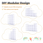 3-Cube White Modular Kids Closet, PP & Metal Storage Organizer with Hanging Rods, Tool-Free Assembly Baby Wardrobe for Clothes Toys Books - Image 4