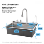Pull-out Faucet Single Bowl Sink Kitchen Vegetable Sink 304 30"x18" Whale Waterfall Sink Stainless Steel Dish Sink wIth Dishwasher Accessories Household Vegetable Washing Basin, Dark Gray[Unable ship on weekends, TK/TEMU only for pickup, only TX10643 warehouse supports GOFO] - Image 4