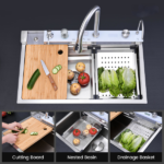 Pull-out Faucet Single Bowl Sink Kitchen Vegetable Sink 304 30"x18" Whale Waterfall Sink Stainless Steel Dish Sink wIth Dishwasher Accessories Household Vegetable Washing Basin, Dark Gray[Unable ship on weekends, TK/TEMU only for pickup, only TX10643 warehouse supports GOFO] - Image 8