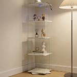 Rotatable four-layer tempered glass display cabinet,liquor cabinet,file cabinet,storage cabinet,with remote control paipai lamp,adjustable feet,be placed in the living room,kitchen,corridor,white - Image 2