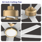 52 inch Ceiling Fans with Lights, Large Air Volume Ceiling Fans with Reversible Quiet DC Motor and Remote, 5D-W5, 5X-W5[Unable ship on weekends, TK/TEMU only for pickup, only TX10643 warehouse supports GOFO] - Image 3