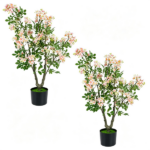 2 Pack 36" Artificial Impatiens Blossom Tree, Silk Fake Potted Flower Tree with Cement Base, Lifelike Faux Floral Plant for Home Porch Office Decor