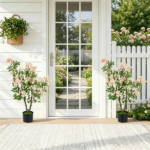 2 Pack 36" Artificial Impatiens Blossom Tree, Silk Fake Potted Flower Tree with Cement Base, Lifelike Faux Floral Plant for Home Porch Office Decor - Image 4