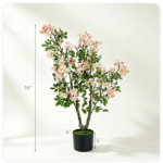 2 Pack 36" Artificial Impatiens Blossom Tree, Silk Fake Potted Flower Tree with Cement Base, Lifelike Faux Floral Plant for Home Porch Office Decor - Image 5