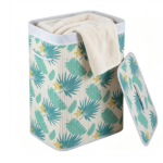 19 Gallon Bamboo Laundry Hamper with Lid & Removable Washable Liner, Foldable Dirty Clothes Basket with Side Handles for Bedroom Bathroom-Green + White - Image 2