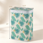 19 Gallon Bamboo Laundry Hamper with Lid & Removable Washable Liner, Foldable Dirty Clothes Basket with Side Handles for Bedroom Bathroom-Green + White - Image 6