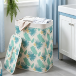19 Gallon Bamboo Laundry Hamper with Lid & Removable Washable Liner, Foldable Dirty Clothes Basket with Side Handles for Bedroom Bathroom-Green + White - Image 7