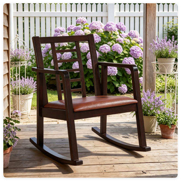 93435310_1 Heavy-Duty Solid Wood Rocking Chair, Ergonomic Accent Armchair with Breathable Ladder Back for Indoor Relaxation-Brown - Image 1