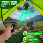 3-in-1 Camping Fan with LED Lantern, Portable Hanging Tent Fan 3 Speed Wind, Timer Function & Power Bank, Low Noise Rechargeable Fan with Remote Control for Outdoor Camping Fishing RV--10400mAh - Image 8