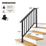 Handrails for Outdoor Steps Fits 3 to 4 Steps - Image 4
