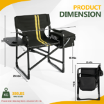 46.46" x 20.87" x 33.46" Folding Camping Chair with Side Table & Insulated Cooler Bag, Spray-Coated Aluminum Frame, Black with Double Yellow Vertical Stripes, 265 lbs Capacity Foldable Outdoor Chair for Camping Beach Fishing Picnic - Image 8