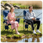 Folding Camping Chair, Heavy-Duty Metal Frame Portable Outdoor Chair with Cup Holder, Insulated Cooler Bag & Side Pocket for Camping Fishing Beach - Blue - Image 3