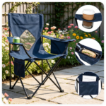 Folding Camping Chair, Heavy-Duty Metal Frame Portable Outdoor Chair with Cup Holder, Insulated Cooler Bag & Side Pocket for Camping Fishing Beach - Blue - Image 4