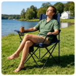 Folding Camping Chair, Heavy-Duty Metal Frame Portable Outdoor Chair with Cup Holder, Insulated Cooler Bag & Side Pocket for Camping Fishing Beach - Blue - Image 7