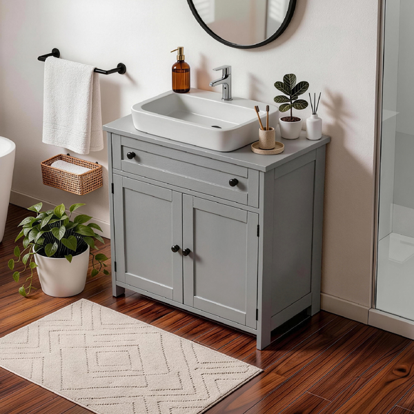 1-Drawer 2-Door Bathroom Vanity Bathroom Cabinet Washbasin Not Included 23.62*11.81*23.62in Grey