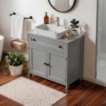 1-Drawer 2-Door Bathroom Vanity Bathroom Cabinet Washbasin Not Included 23.62*11.81*23.62in Grey - Image 2