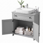 1-Drawer 2-Door Bathroom Vanity Bathroom Cabinet Washbasin Not Included 23.62*11.81*23.62in Grey - Image 5