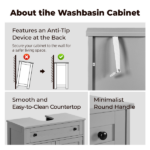1-Drawer 2-Door Bathroom Vanity Bathroom Cabinet Washbasin Not Included 23.62*11.81*23.62in Grey - Image 7