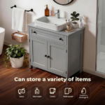 1-Drawer 2-Door Bathroom Vanity Bathroom Cabinet Washbasin Not Included 23.62*11.81*23.62in Grey - Image 8
