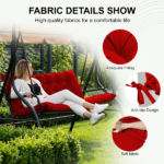 Outdoor Swing Cushions 70 Inch, Waterproof 4" Thick Porch Swing Cushion Replacement with Backrest and Ties, Comfortable 2-3 Seat Pation Swing Pad for Backyard, Garden, Lawn, Outdoor Furniture red - Image 3
