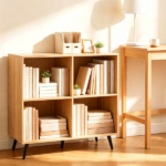 4 Cube Open Storage Bookshelf with 5 Heavy-Duty Metal Elevated Legs, Anti-Tip Wall Anchors Enclosed Back Panel Freestanding Display Cube Organizer for Living Room Home Office - Natural - Image 4