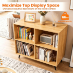 4 Cube Open Storage Bookshelf with 5 Heavy-Duty Metal Elevated Legs, Anti-Tip Wall Anchors Enclosed Back Panel Freestanding Display Cube Organizer for Living Room Home Office - Natural - Image 5