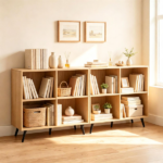 4 Cube Open Storage Bookshelf with 5 Heavy-Duty Metal Elevated Legs, Anti-Tip Wall Anchors Enclosed Back Panel Freestanding Display Cube Organizer for Living Room Home Office - Natural - Image 7