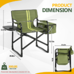 46.46" x 20.87" x 33.46" Folding Camping Chair with Side Table & Insulated Cooler Bag, Spray-Coated Aluminum Frame, Army Green with Double Light Yellow Vertical Stripes, 265 lbs Capacity Foldable Outdoor Chair for Camping Beach Fishing Picnic - Image 8
